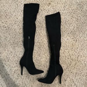 Anne Michelle Thigh High Stretchy Pointy Toe Stiletto High Heel Boots - Size 6